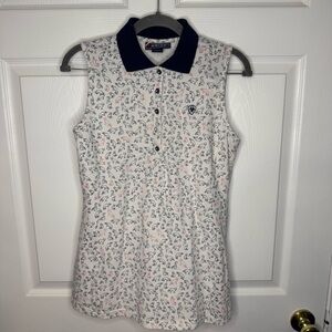 Ariat White and Blue Sleeveless Polo Collared Top in Fox Design Size Medium GUC